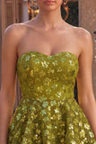 Olive A-Line Tiered Strapless Sequins Short Homecoming Dress