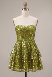 Olive A-Line Tiered Strapless Sequins Short Homecoming Dress
