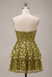 Olive A-Line Tiered Strapless Sequins Short Homecoming Dress