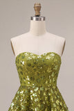 Olive A-Line Tiered Strapless Sequins Short Homecoming Dress