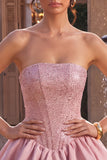 A-Line Pink Strapless Corset Satin Homecoming Dress with Beading