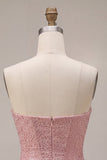 A-Line Pink Strapless Corset Satin Homecoming Dress with Beading