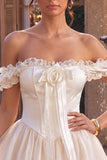 Ivory Off the Shoulder A-Line Corset Satin Homecoming Dress with Ruffles