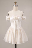 Ivory Off the Shoulder A-Line Corset Satin Homecoming Dress with Ruffles