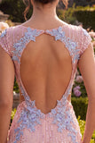 Pink V-Neck Bodycon Sequins Floral Cut Out Homecoming Dress