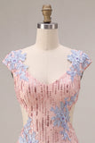 Pink V-Neck Bodycon Sequins Floral Cut Out Homecoming Dress