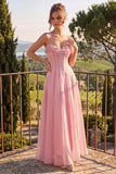 A-Line Blue Flower Chiffon Spaghetti Straps Backless Maxi Dress with Ruffles