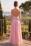 A-Line Blue Flower Chiffon Spaghetti Straps Backless Maxi Dress with Ruffles
