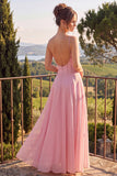 A-Line Blue Flower Chiffon Spaghetti Straps Backless Maxi Dress with Ruffles