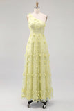 One Shoulder Light Blue A-Line Maxi Dress with 3D Flowers