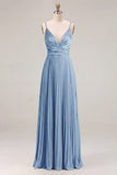 Sage A-Line Pleated Spaghetti Straps Ruched Bridesmaid Dress