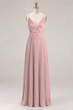 Sage A-Line Pleated Spaghetti Straps Ruched Bridesmaid Dress