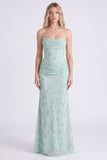 Sage Mermaid Floral Chiffon Spaghetti Straps Long Bridesmaid Dress