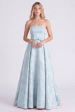 Strapless Pink A-Line Satin Floral Long Bridesmaid Dress with Bow