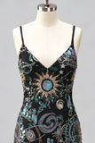 Green Bodycon Spaghetti Straps Sequins Short Homecoming Dress with Lace Up Back