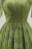 Light Blue A-Line Bowed Straps Floral Beaded Homecoming Dress with Lace Up Back