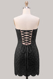 Strapless Pink Tight Floral Lace Up Back Short Homecoming Dress with Lace Up Back