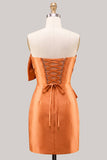 Blue Satin Strapless Ruched Tight Homecoming Dress with Bow
