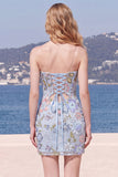 Light Blue Bodycon Strapless Sequins Corset Lace Up Back Homecoming Dress with Bow