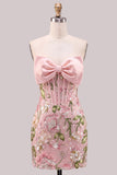 Light Blue Bodycon Strapless Sequins Corset Lace Up Back Homecoming Dress with Bow