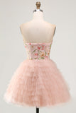Sweetheart Pink A-Line Tiered Floral Sequins Birthday Dress