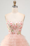 Sweetheart Pink A-Line Tiered Floral Sequins Birthday Dress
