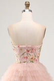 Sweetheart Pink A-Line Tiered Floral Sequins Birthday Dress
