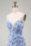 Blue Bodycon Spaghetti Straps Lace Up Back Short Homecoming Dress with Beading