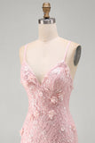 Pink Floral Lace Up Back Spaghetti Straps Short Homecoming Dress with Sequins