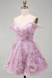 Lilac Off the Shoulder A-Line Ruffle Short Homecoming Dress with Lace Up Back
