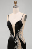 Black Bodycon Floral Spaghetti Straps Short Homecoming Dress with Beading
