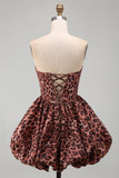 Sweetheart Leopard A-Line Corset Bubble Hem Homecoming Dress with Lace Up Back