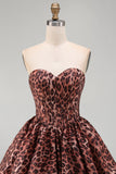 Sweetheart Leopard A-Line Corset Bubble Hem Homecoming Dress with Lace Up Back
