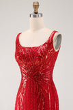 Sparkly Burgundy Bodycon Sequins Square Neck Short Homecoming Dress