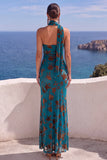 One Shoulder Mermaid Orange Maxi Floral Dress