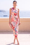 Blue Flower One Shoulder Bodycon Midi Dress