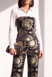 Black Golden Corset Printed Pant Suits Women Suits