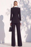 Berlin Blue Pantsuits Two Piece Long Sleeves Covered Button Women Suits