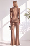 Brown Fitted Notched Lapel Long Sleeves Women Suits with Covered Button