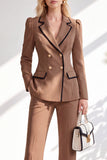 Brown Fitted Notched Lapel Long Sleeves Women Suits with Covered Button