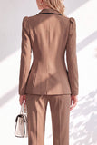 Brown Fitted Notched Lapel Long Sleeves Women Suits with Covered Button