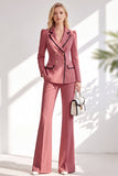 Brown Fitted Notched Lapel Long Sleeves Women Suits with Covered Button