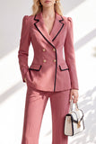 Brown Fitted Notched Lapel Long Sleeves Women Suits with Covered Button