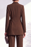 Burgundy Two Piece Shawl Lapel Pleated Long Women Suits