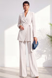 Burgundy Two Piece Shawl Lapel Pleated Long Women Suits