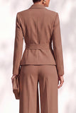 Brown Pantsuits Shawl Lapel Long Sleeves Sash Women Suits