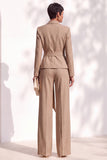 Brown Pantsuits Shawl Lapel Long Sleeves Sash Women Suits