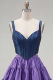 Pink Fuchsia A-Line Corset 2 Piece Thick Straps Short Homecoming Dress with Ruffles