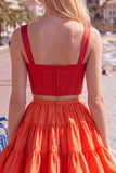 Pink Fuchsia A-Line Corset 2 Piece Thick Straps Short Homecoming Dress with Ruffles