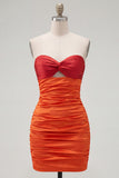 Red Orange Sweetheart Ruched Keyhole Bodycon Short Homecoming Dress